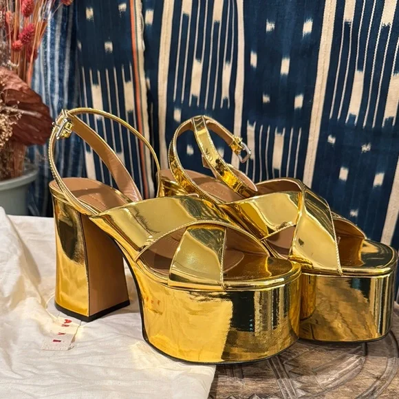 Marni Gold Heels Platforms Sandals - Picture 1 of 8